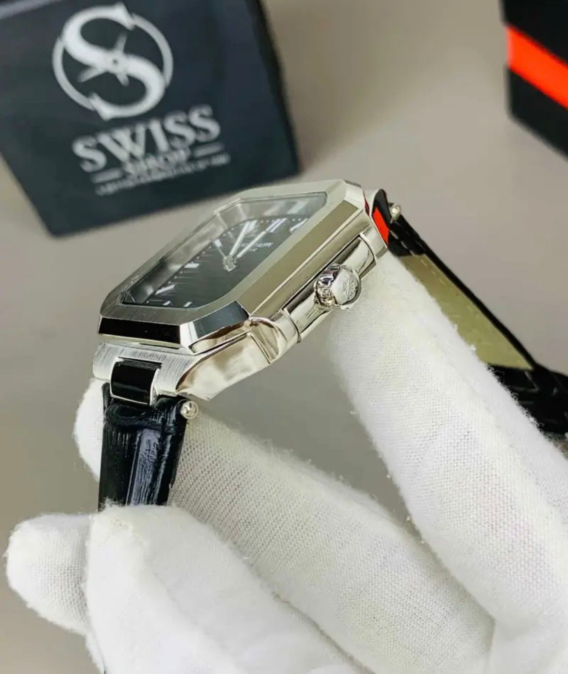 Patek Black Dial With Black Leather Strap