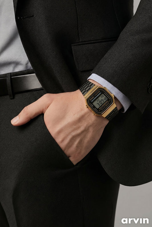 Original Casio Golden Dial Watch with Black Strap Premium Japanese Luxury Timepiece Elegant Men’s Wrist Watch