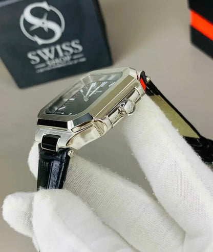 Patek Black Dial With Black Leather Strap