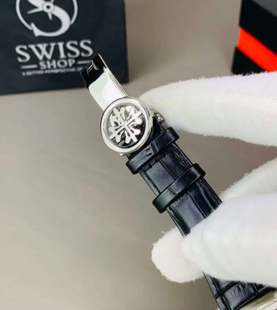 Patek Black Dial With Black Leather Strap