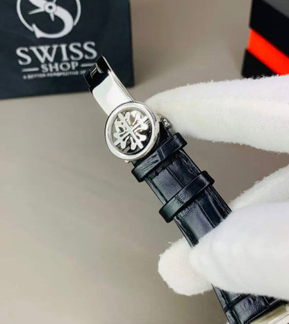 Patek Black Dial With Black Leather Strap