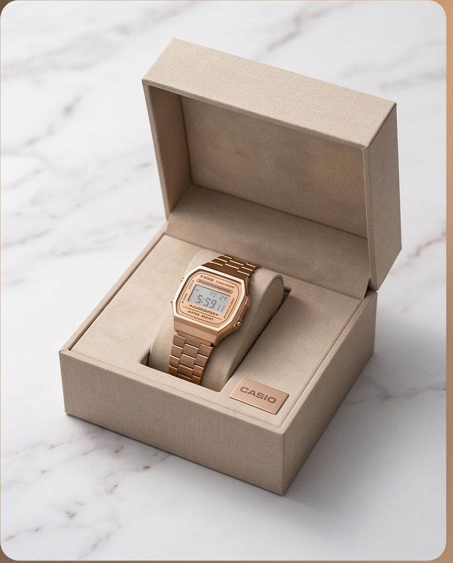 The Casio A168 Classic Digital Watch offers an original design, comprehensive functionality, premium stainless steel construction, and a bright LED illumination.